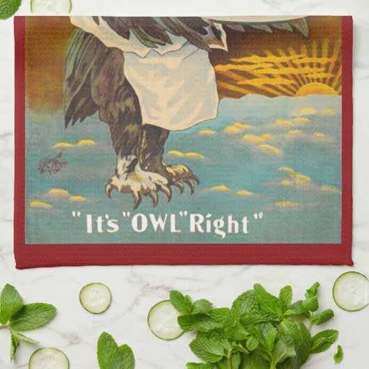 circa 1912 Magic Yeast owl en print Theedoek (Gevouwen)