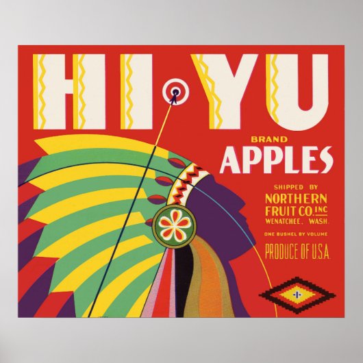 circa 1930 Hi Yu Apples krat label print (Voorkant)