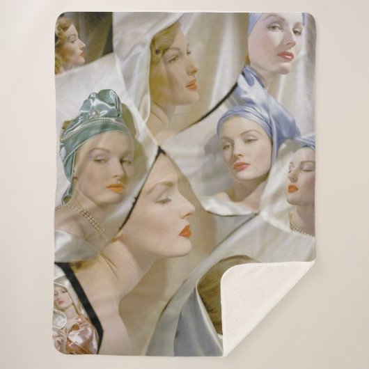 circa 1940 mooie vrouwelijke print sherpa deken (Voorkant)