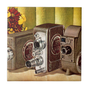 circa 1950 filmcamera's voor thuisgebruik tegeltje