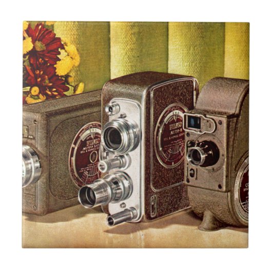 circa 1950 filmcamera's voor thuisgebruik tegeltje (Voorkant)