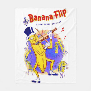 circa 1950 muziekprint van banaanspiegels fleece deken