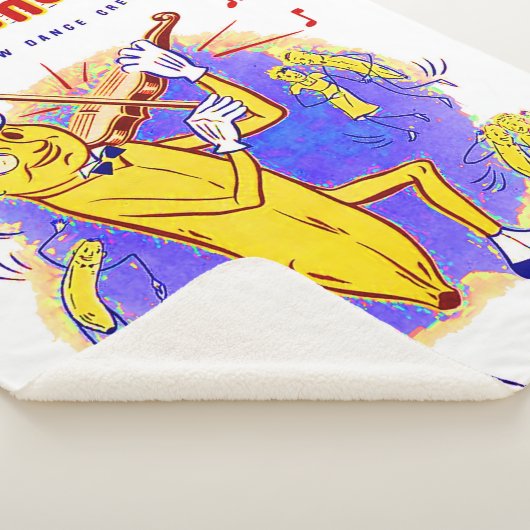 circa 1950 muziekprint van banaanspiegels sherpa deken (3/4)