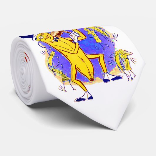 circa 1950 muziekprint van banaanspiegels stropdas (Opgerold)