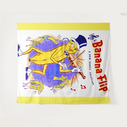 circa 1950 muziekprint van banaanspiegels wandkleed (Voorkant (horizontaal))