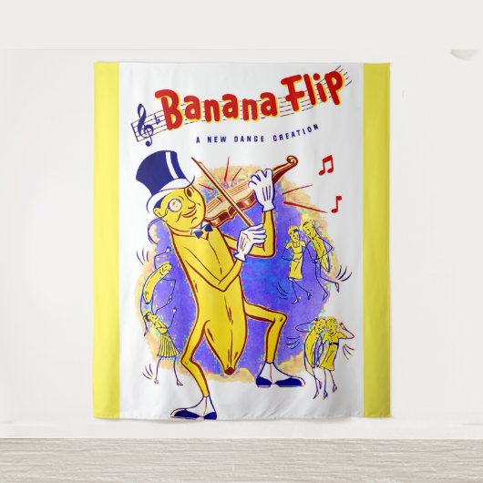 circa 1950 muziekprint van banaanspiegels wandkleed (Voorkant)