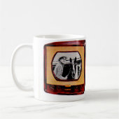 circa 1951 draagbare televisietoestel cowboy-show koffiemok (Links)