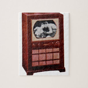 circa 1951 televisietoestellen die boxing uitzende legpuzzel