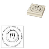 Circa Monogram Ronde Familienaam Retouradres Rubberstempel (Gestempeld)