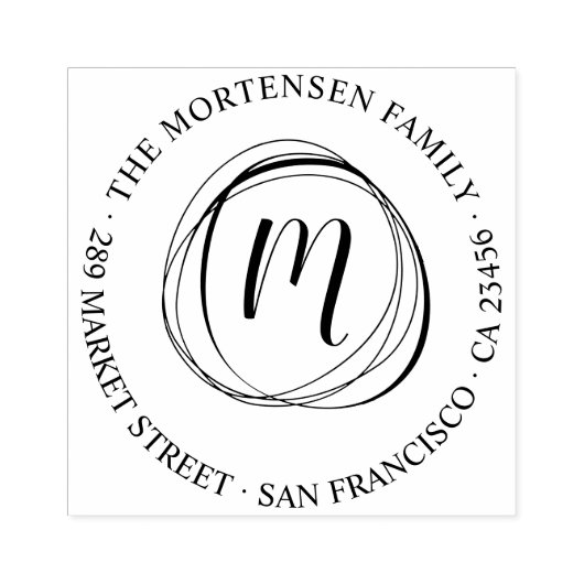 Circa Monogram Ronde Familienaam Retouradres Rubberstempel (Afrduk)