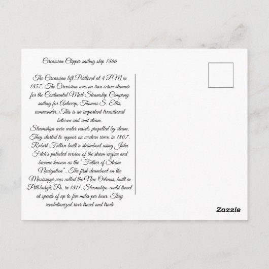 Circassiaanse Clipper zeilschip 1866 Briefkaart (Achterkant)