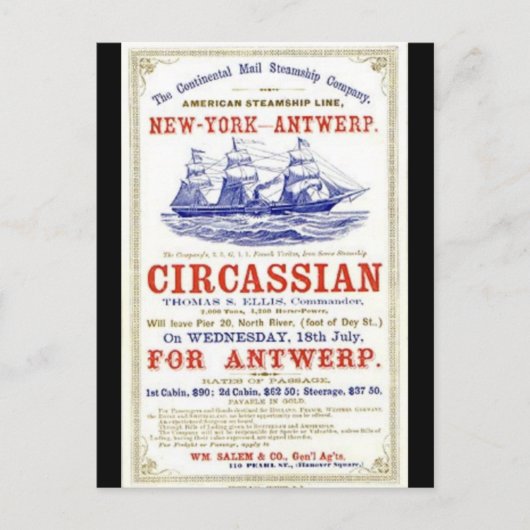 Circassiaanse Clipper zeilschip 1866 Briefkaart (Voorkant)