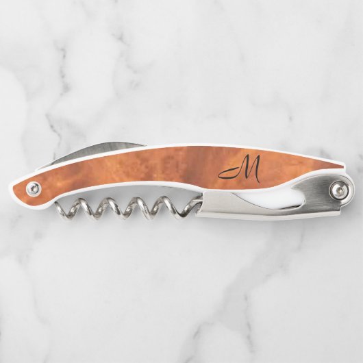 Circassian walnoot burl hout look *Monogram* Kurkentrekker (Achterkant)