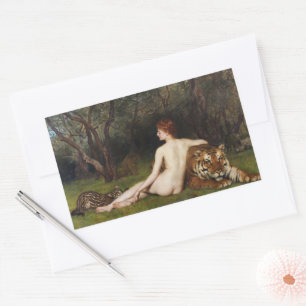 Circe (Vrouw Met Wilde Tijger) (door John Collier) Rechthoekige Sticker