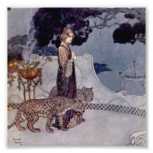 "Circe With Leopards" van Edmund Dulac Foto Afdruk (Voorkant)