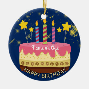 CIRCLE BIRTHDAY Cake with Stars & Sparklers Keramisch Ornament