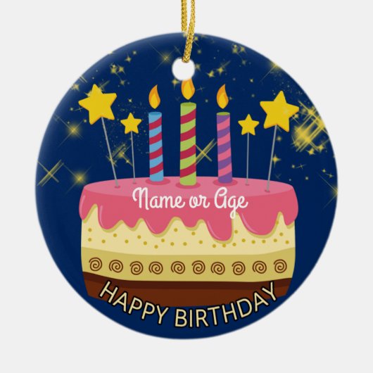 CIRCLE BIRTHDAY Cake with Stars & Sparklers Keramisch Ornament (Voorkant)