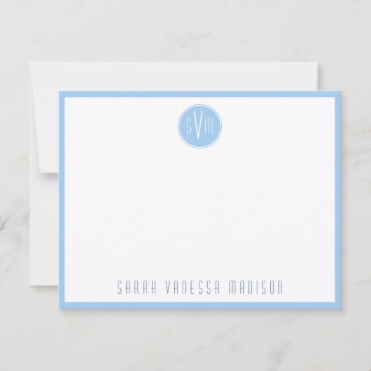 Circle Blue Monogram Name Note Kaart Notitiekaartje (Voorkant)