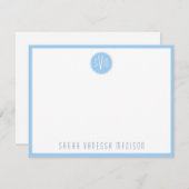 Circle Blue Monogram Name Note Kaart Notitiekaartje (Voorkant / Achterkant)
