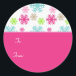 Circle Christmas Gift Label Sticker Labels/Roze<br><div class="desc">Circle Christmas Gift Label Sticker Labels //Roze. Sneeuwvlok grafisch met dank aan www.dreamlikemagicblog.com.</div>