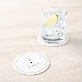 Circle Classic Bars Double Monogram Modern Weddens Ronde Kartonnen Onderzetter