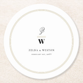 Circle Classic Bars Double Monogram Modern Weddens Ronde Kartonnen Onderzetter