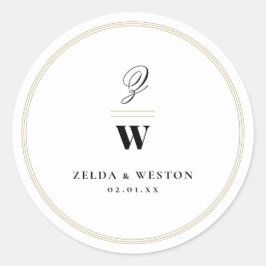 Circle Classic Bars Double Monogram Modern Weddens Ronde Sticker