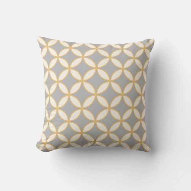 Circle Diamond Pattern Grey Mustard Cream Kussen (Voorkant)
