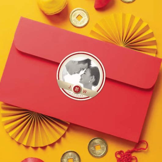 Circle Double Happiness Chic Chinese Wedding Photo Ronde Sticker