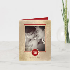Circle Double Happiness Gold Chinese Weddenfoto Bedankkaart