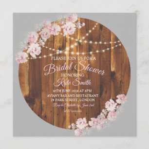 Circle Floral Light String Wood Vrijgezellenfeest  Kaart