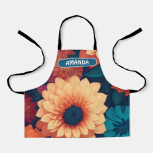 Circle Flowers Waterverf Kleurrijk Patroon Schort