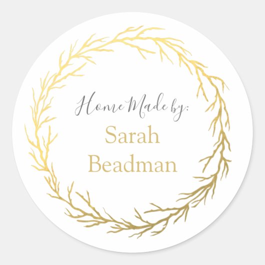 Circle Gold Twigs Wreated Home Made Name Label (Voorkant)