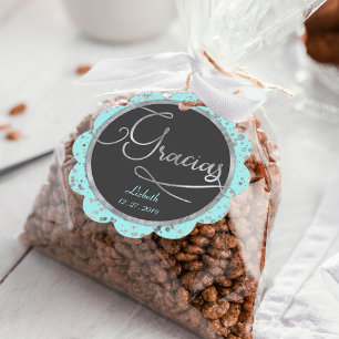 Circle Gracias Baby Blauw Zilver Confetti Gift Bedankjes Labels
