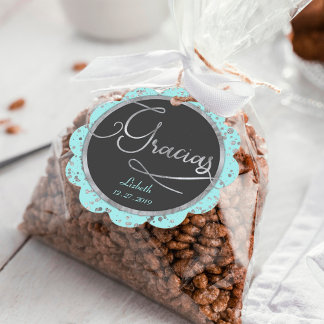 Circle Gracias Baby Blauw Zilver Confetti Gift Bedankjes Labels