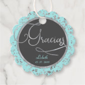 Circle Gracias Baby Blauw Zilver Confetti Gift Bedankjes Labels (Voorkant)