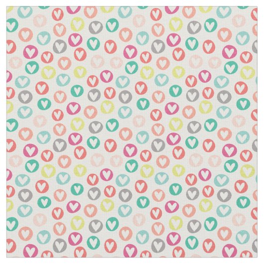 Circle Hearts Patterned Fabric Stof (Close Up)