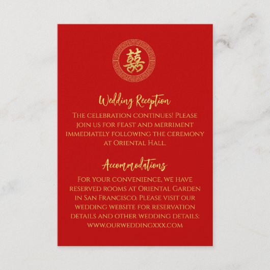 Circle lijst dubbel xi chinese bruiloft details informatiekaartje (Voorkant)