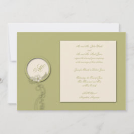 Circle Monogram Green en Creme Wedding Invitation Kaart