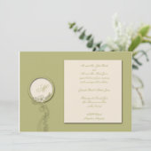 Circle Monogram Green en Creme Wedding Invitation Kaart (Staand voorkant)