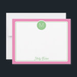 Circle Monogram Initial Preppy Pink Green Notitiekaartje<br><div class="desc">This girly design features a simple border with a circle at the top containing a monogram initial and space for a name/text on the bottom. Click the customize button if you would like to adjust the design elements and/or further modify the text! Variations of this design, additional colors, as well...</div>