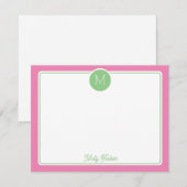 Circle Monogram Initial Preppy Pink Green Notitiekaartje (Voorkant / Achterkant)