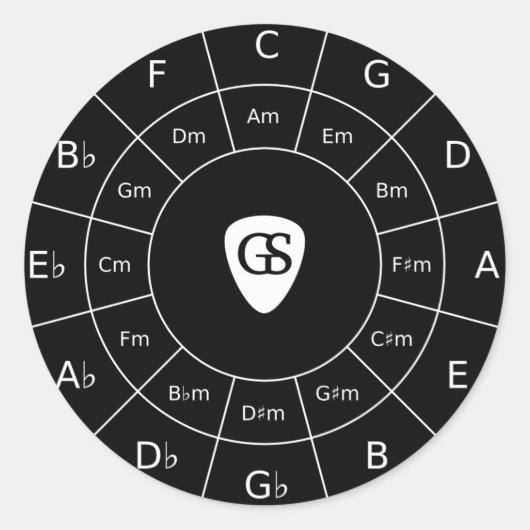 Circle of Fifths - Wit ontwerp voor muzikanten Ronde Sticker (Voorkant)