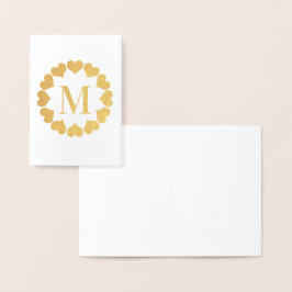 Circle of Gold Hearts Monogram Initiaal Blank Folie Kaarten