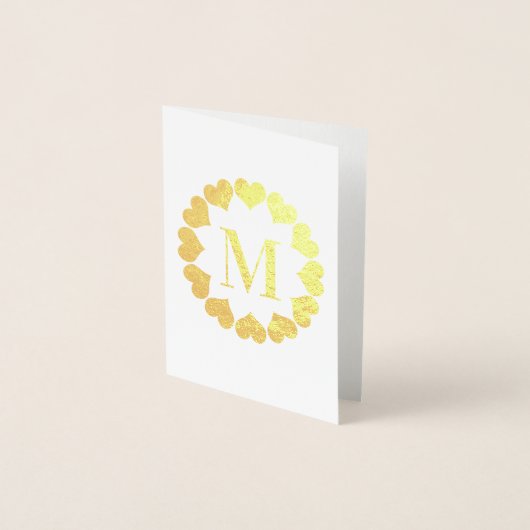 Circle of Gold Hearts Monogram Initiaal Blank Folie Kaarten (Voorkant)