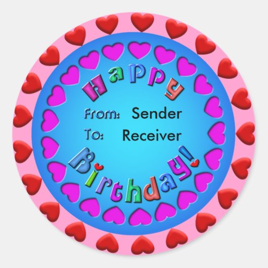 Circle of Hearts Happy Birthday Sticker (Voorkant)