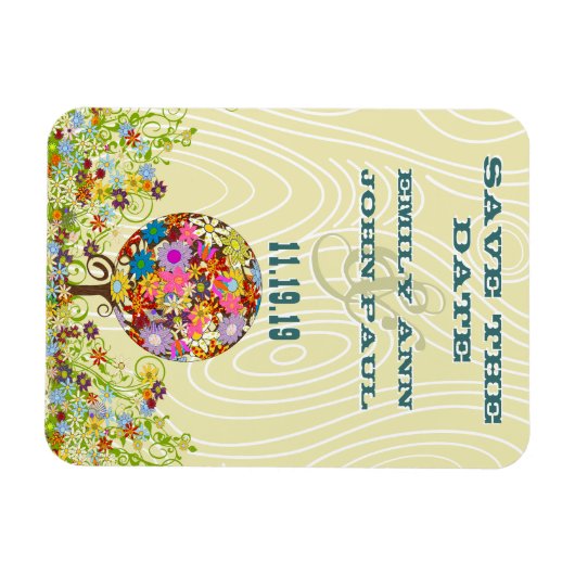 Circle of Love Flower Tree Woodgrain Save the Date Magneet (Horizontaal)