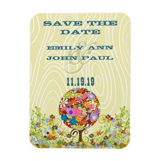 Circle of Love Flower Tree Woodgrain Save the Date Magneet