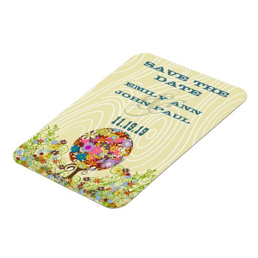 Circle of Love Flower Tree Woodgrain Save the Date Magneet (Linkerzijde)