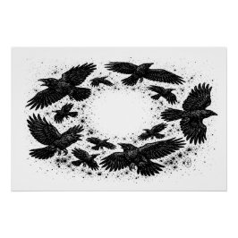 Circle of Ravens – Haunted Ink Illustration Perfect Poster